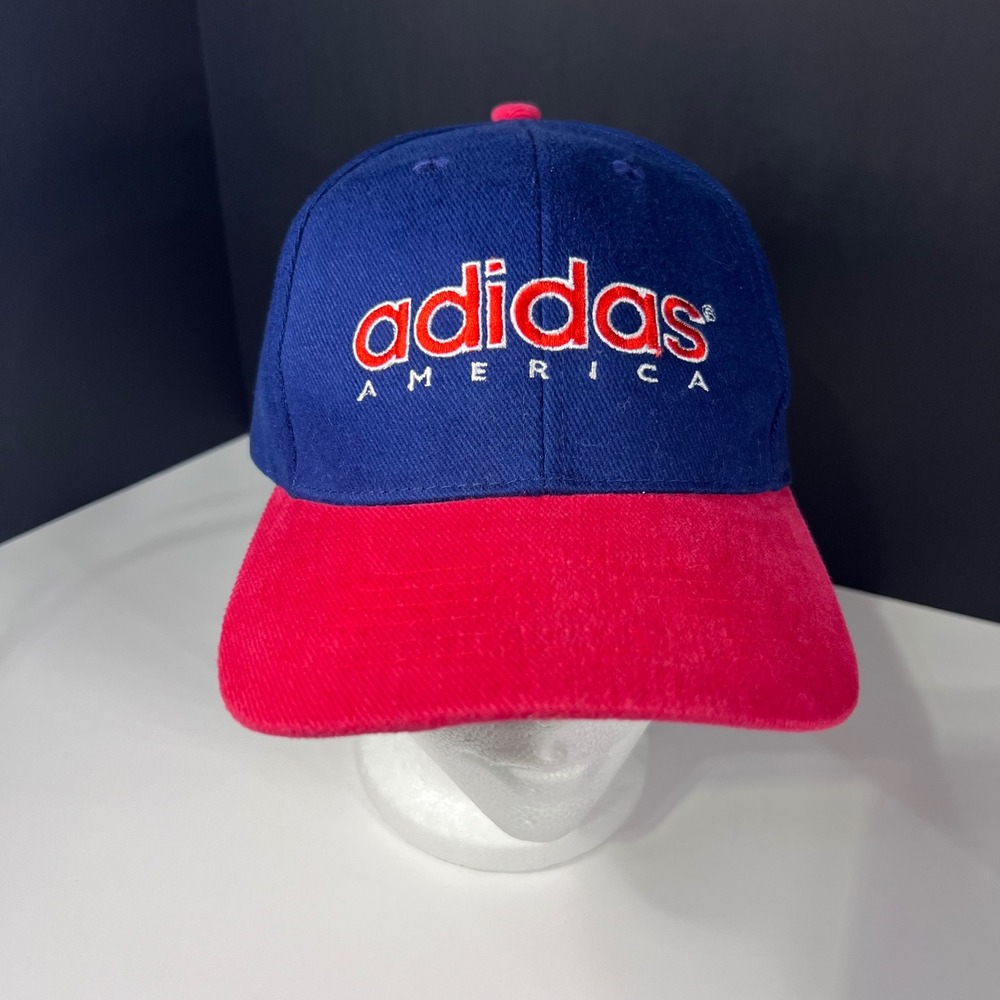 Vintage Adidas America Snapback Hat Blue Red Brim Two Tone 90s Cap OSFM